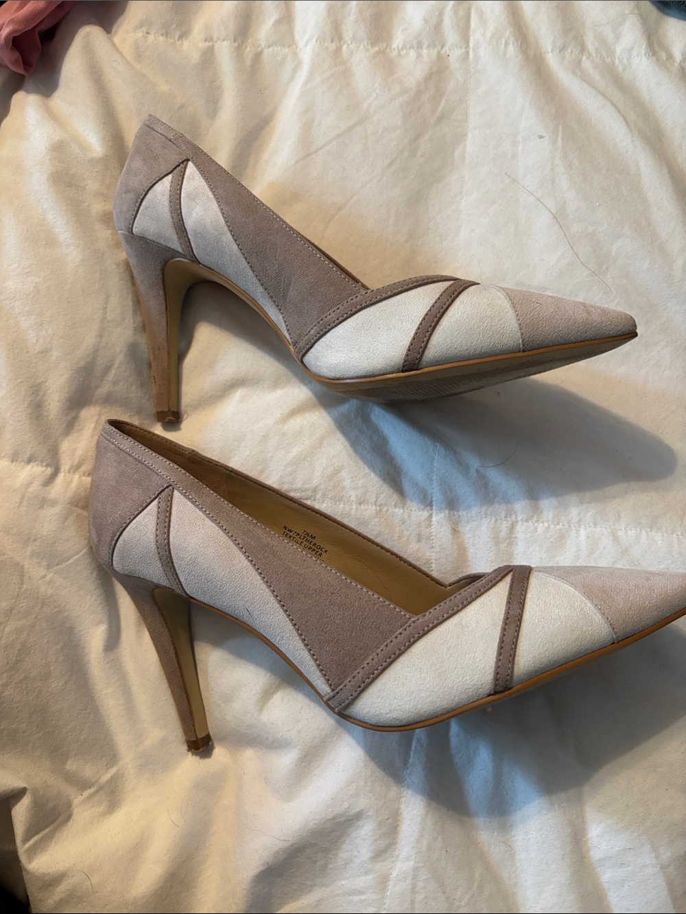 Nine West Two-Tone Pointed Toe Pumps in Taupe and Cream